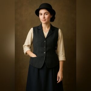 Vintage Reina A-Line Skirt and Pinstriped Shirt Set Size 14P